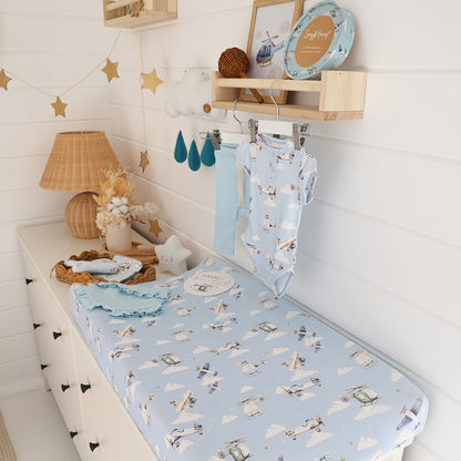 Snuggle Hunny Fitted Bassinet & Change Pad Cover - Taking Flight