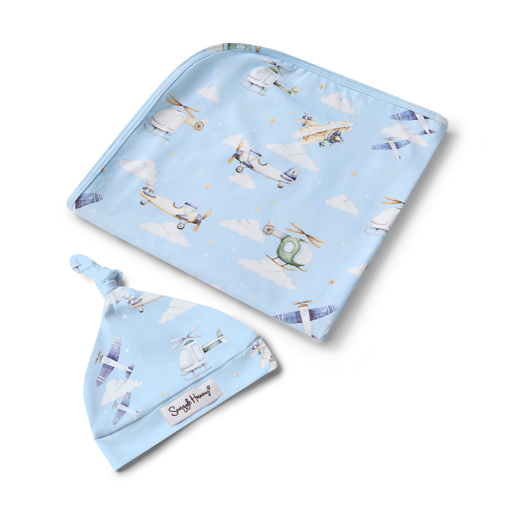 Snuggle Hunny Jersey Wrap and Beanie Set - Taking Flight