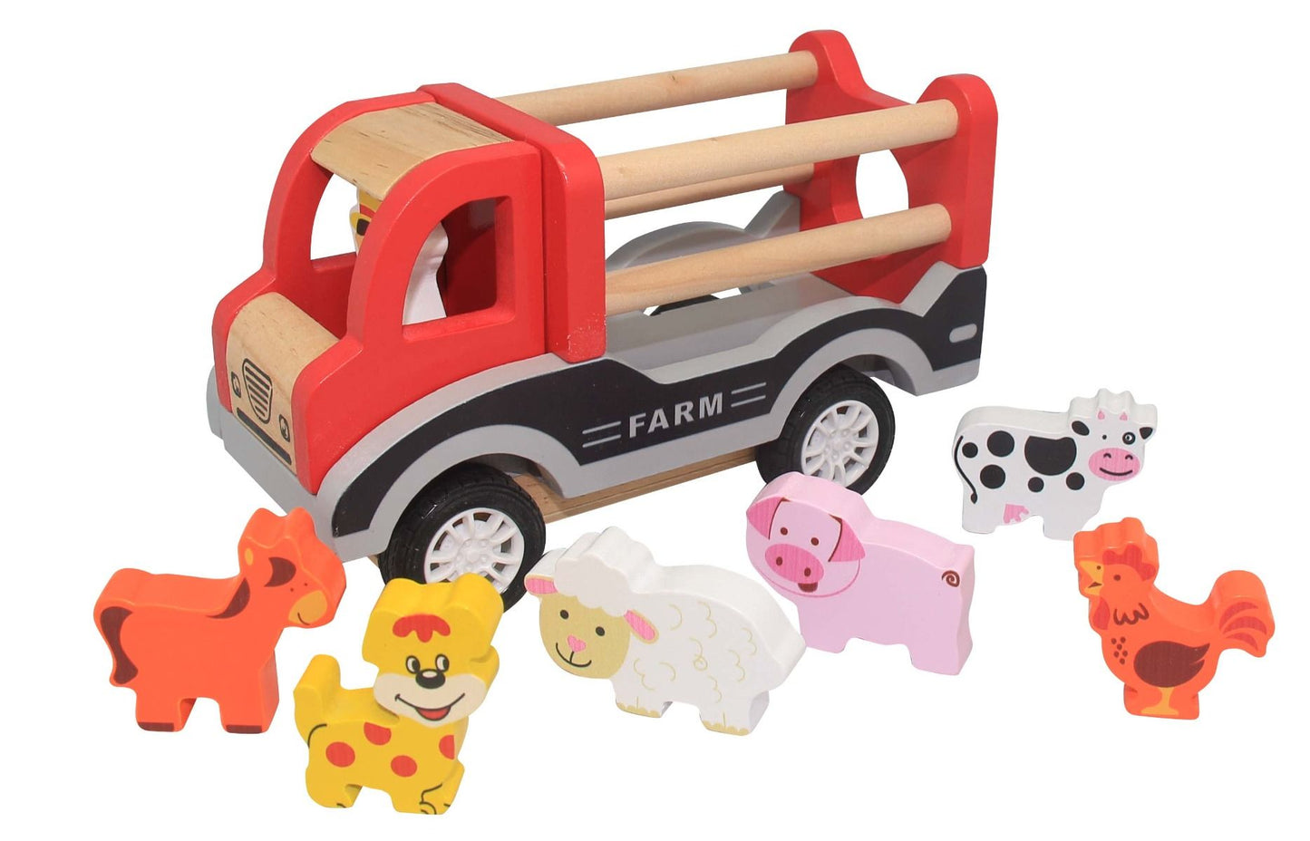 Wooden Pullback Farm Truck With Animals
