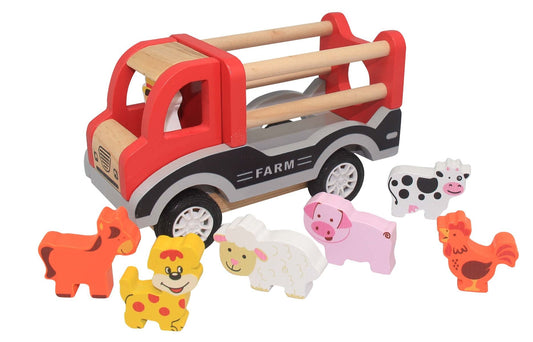Wooden Pullback Farm Truck With Animals