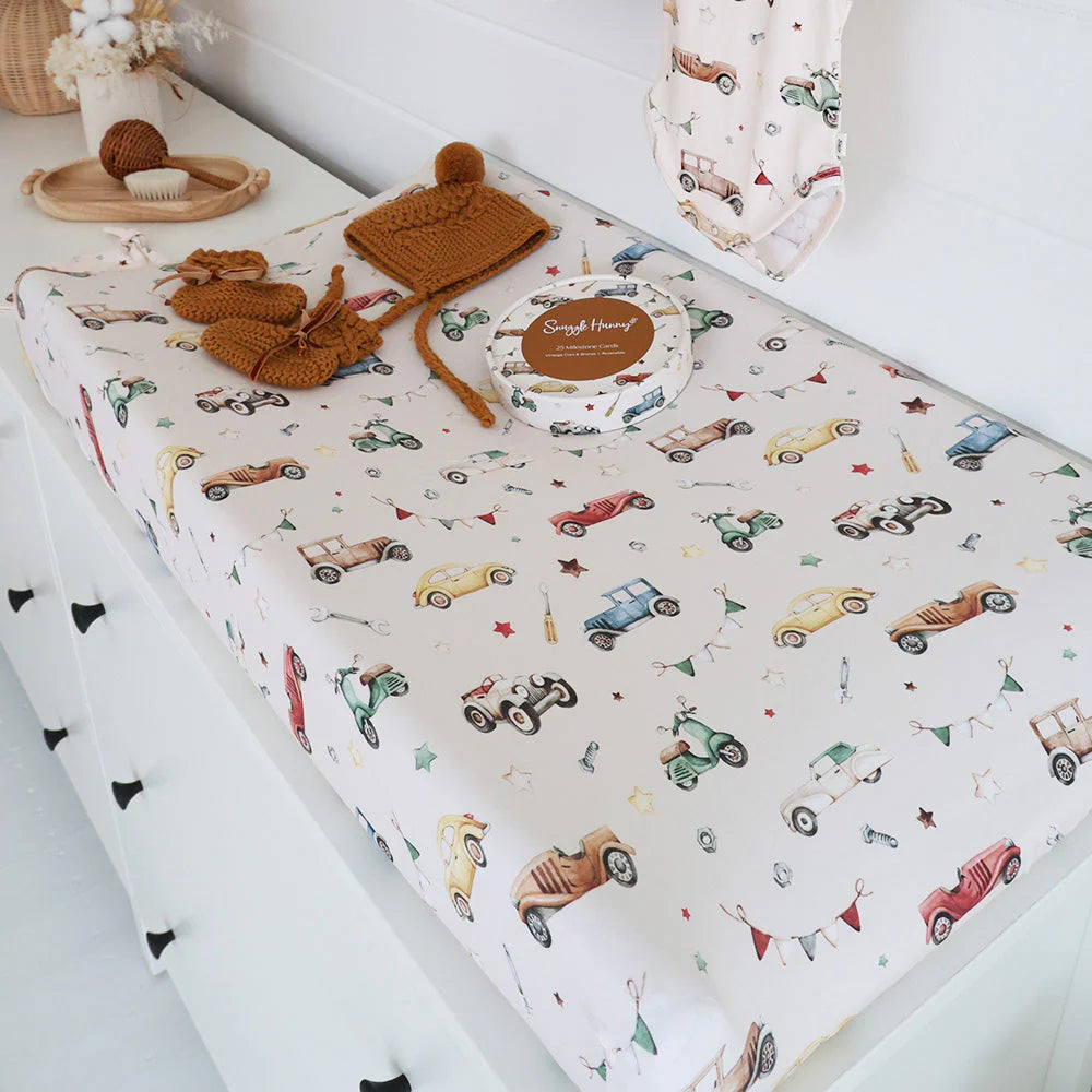 Snuggle Hunny Fitted Bassinet & Change Pad Cover | Vintage Cars - Angus & Dudley Collections