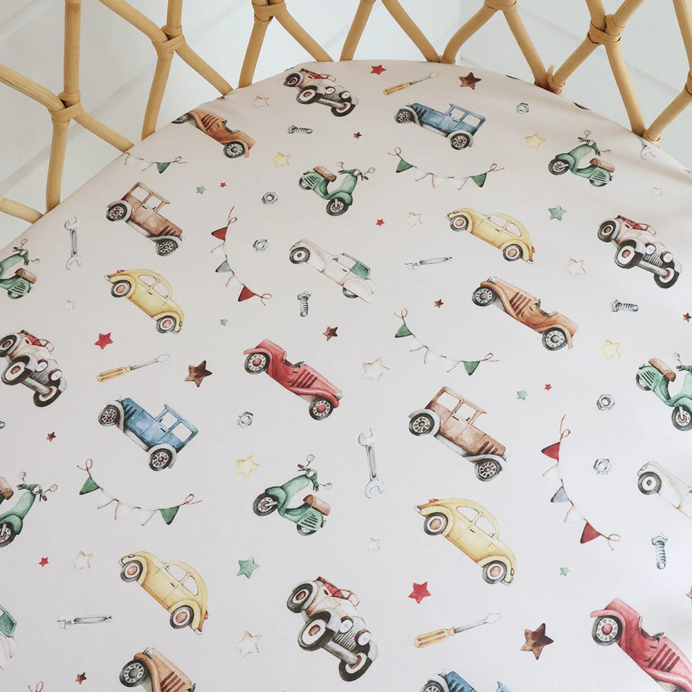 Snuggle Hunny Fitted Bassinet & Change Pad Cover | Vintage Cars - Angus & Dudley Collections