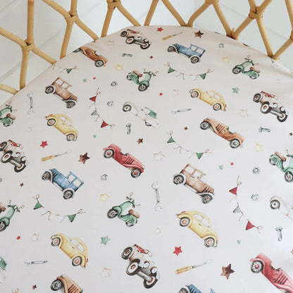 Snuggle Hunny Fitted Bassinet & Change Pad Cover | Vintage Cars - Angus & Dudley Collections