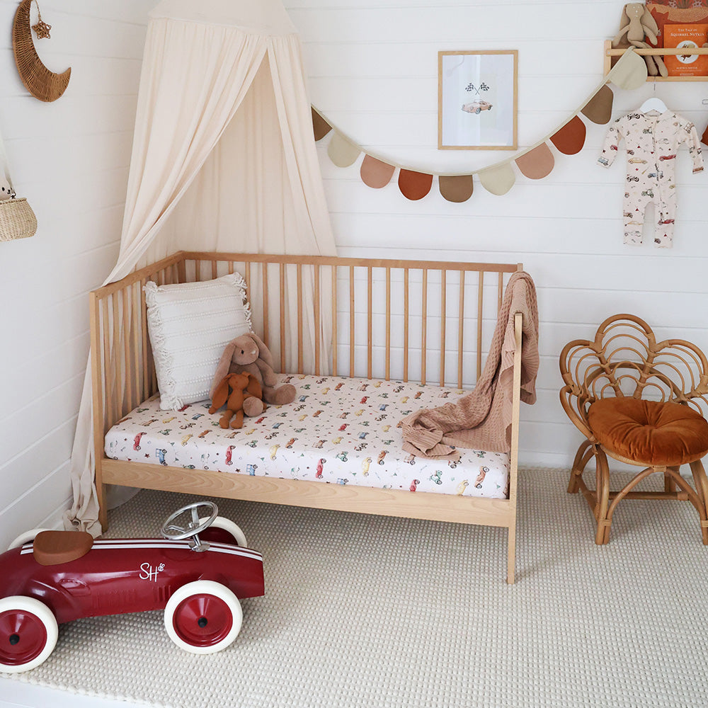 Snuggle Hunny Fitted Cot Sheet - Vintage Cars
