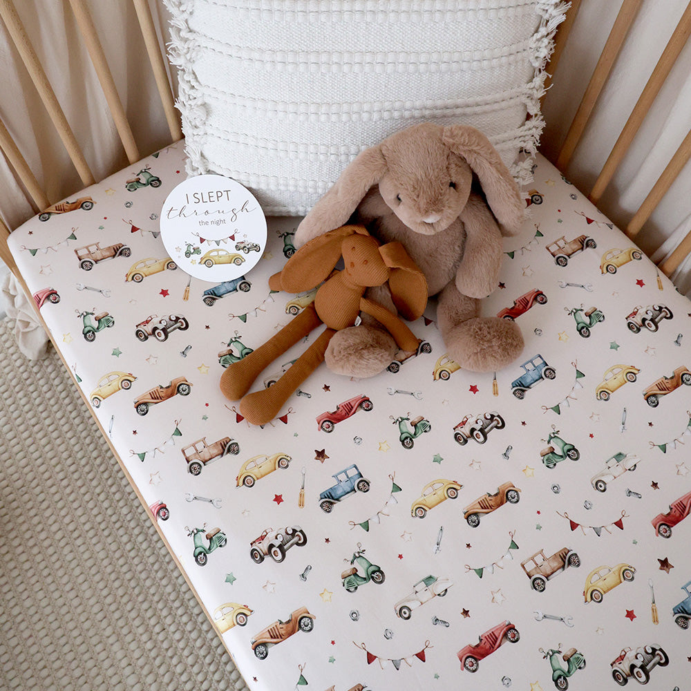 Snuggle Hunny Fitted Cot Sheet - Vintage Cars