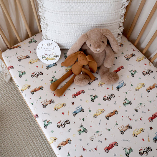 Snuggle Hunny Fitted Cot Sheet - Vintage Cars