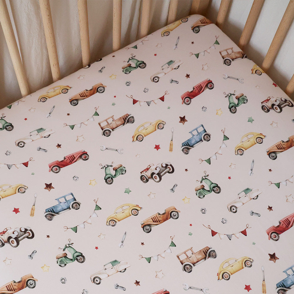 Snuggle Hunny Fitted Cot Sheet - Vintage Cars