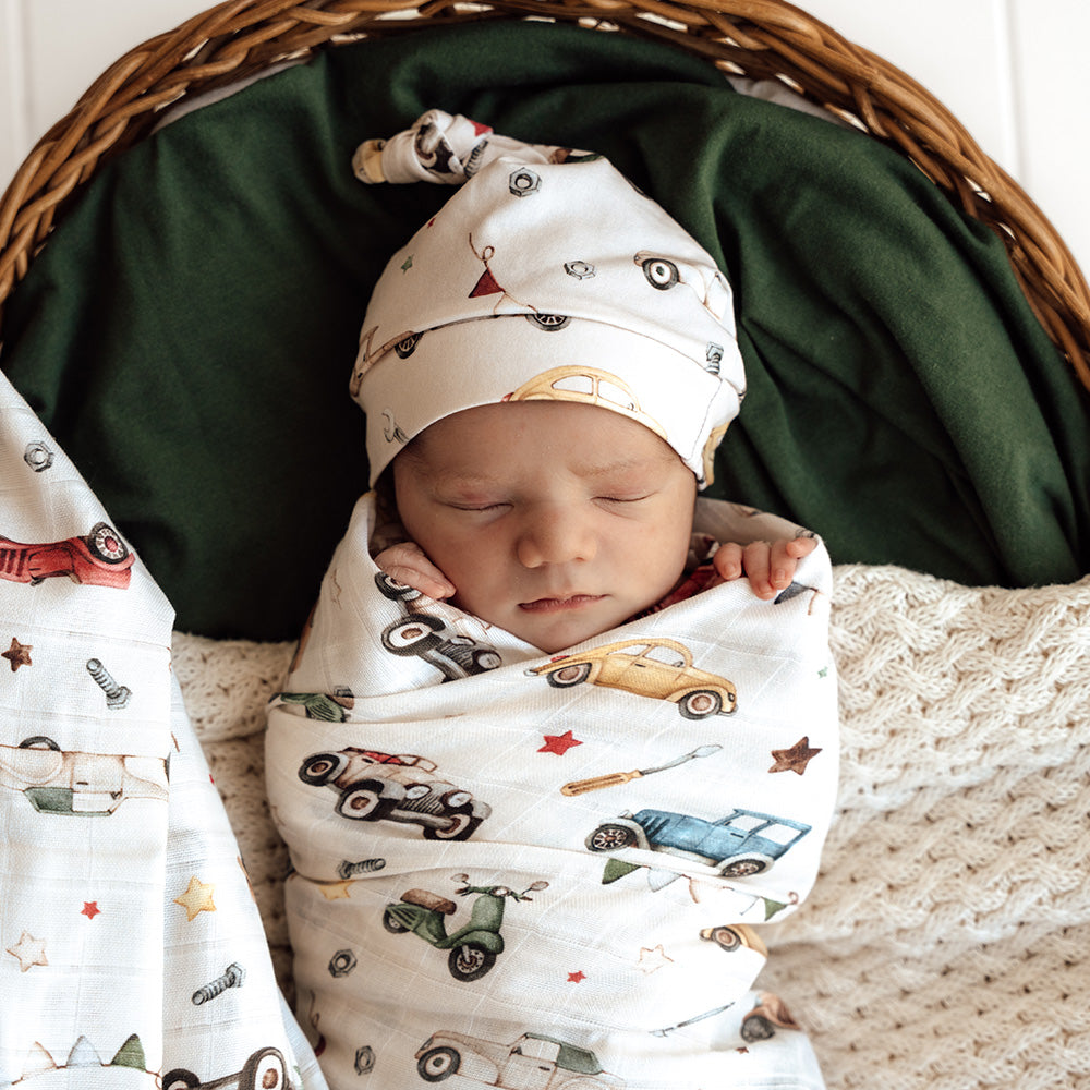Snuggle Hunny Organic Cotton Muslin Wrap - Vintage Cars