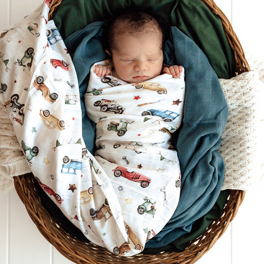 Snuggle Hunny Organic Cotton Muslin Wrap - Vintage Cars