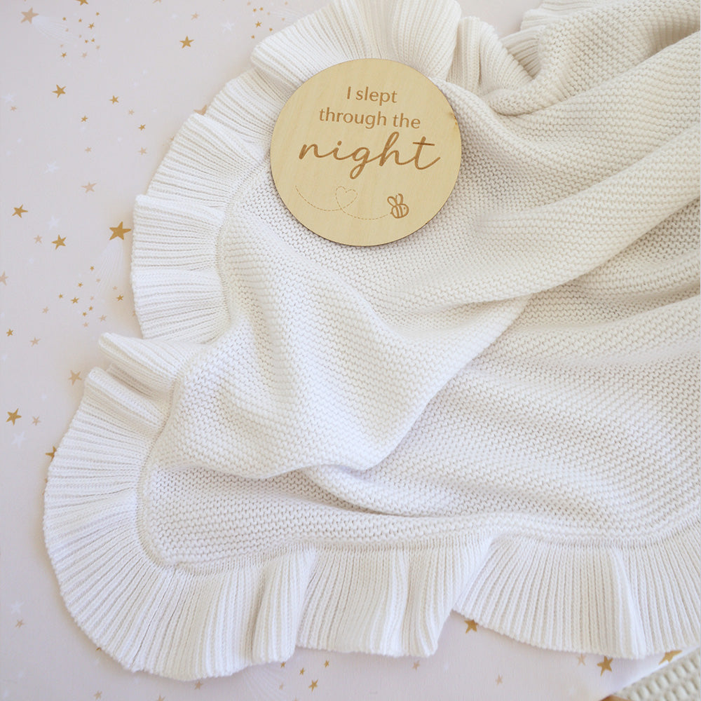 SNUGGLE HUNNY ORGANIC RUFFLE KNIT BLANKET | WHITE