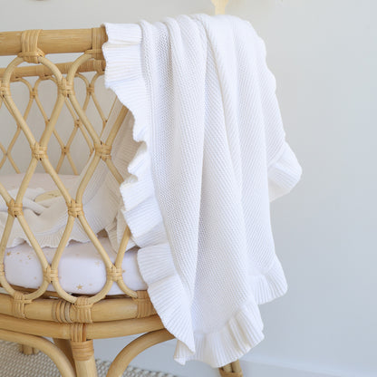 SNUGGLE HUNNY ORGANIC RUFFLE KNIT BLANKET | WHITE