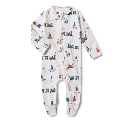Snuggle Hunny Snuggle Sleepsuit Zip Footie - Trains