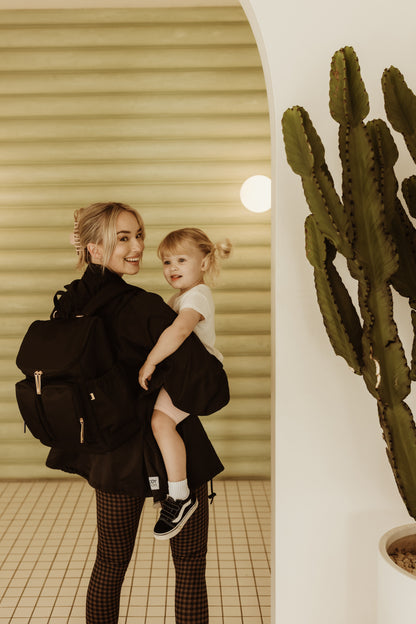 Oioi Nylon Nappy Backpack - Black/Gold