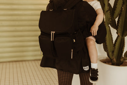 Oioi Nylon Nappy Backpack - Black/Gold