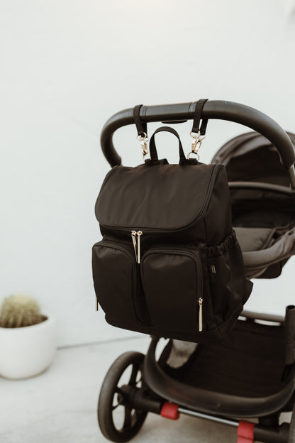 Oioi Nylon Nappy Backpack - Black/Gold