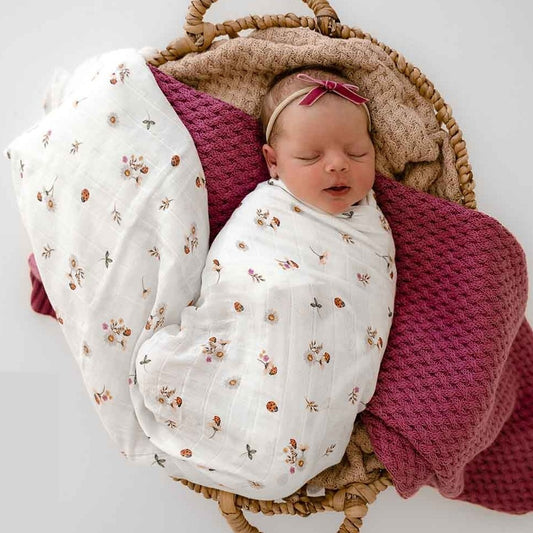 snuggle hunny muslin ladybug wrap - angus and dudley