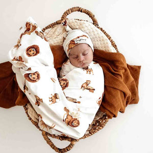 snuggle hunny wrap and beanie set - angus and dudley