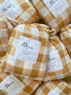 Cot Sheet Muslin Cotton - Toffee Gingham
