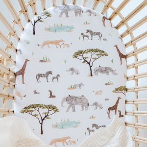Snuggle Fitted Bassinet & Change Pad Cover - Safari - Angus & Dudley Collections