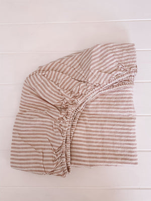 Cot Sheet Linen -Pink Stripe