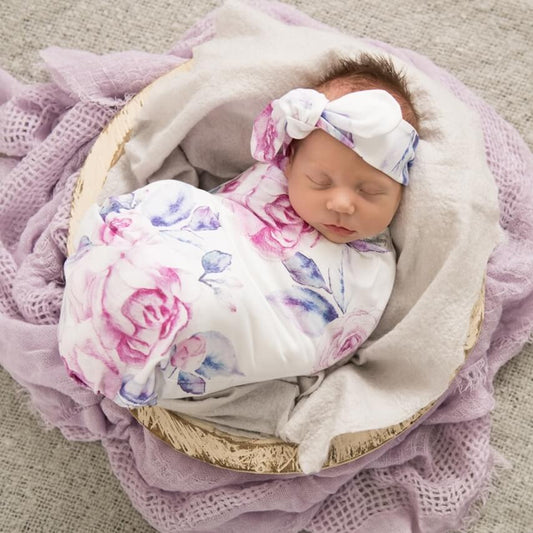 Baby Jersey Wrap & Topknot Set - Lilac Skies - Angus & Dudley Collections