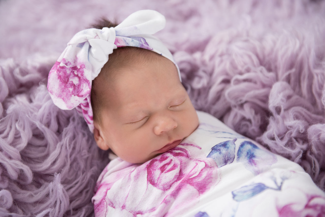 Baby Jersey Wrap & Topknot Set - Lilac Skies - Angus & Dudley Collections