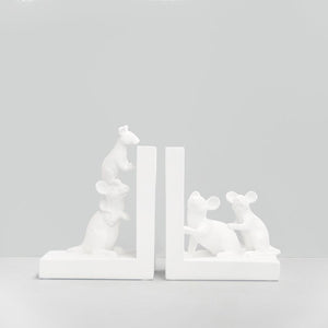 Mouse Bookends - White