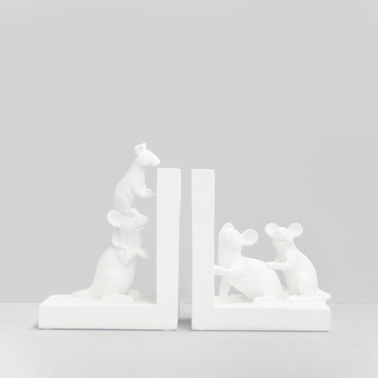 Mouse Bookends - White