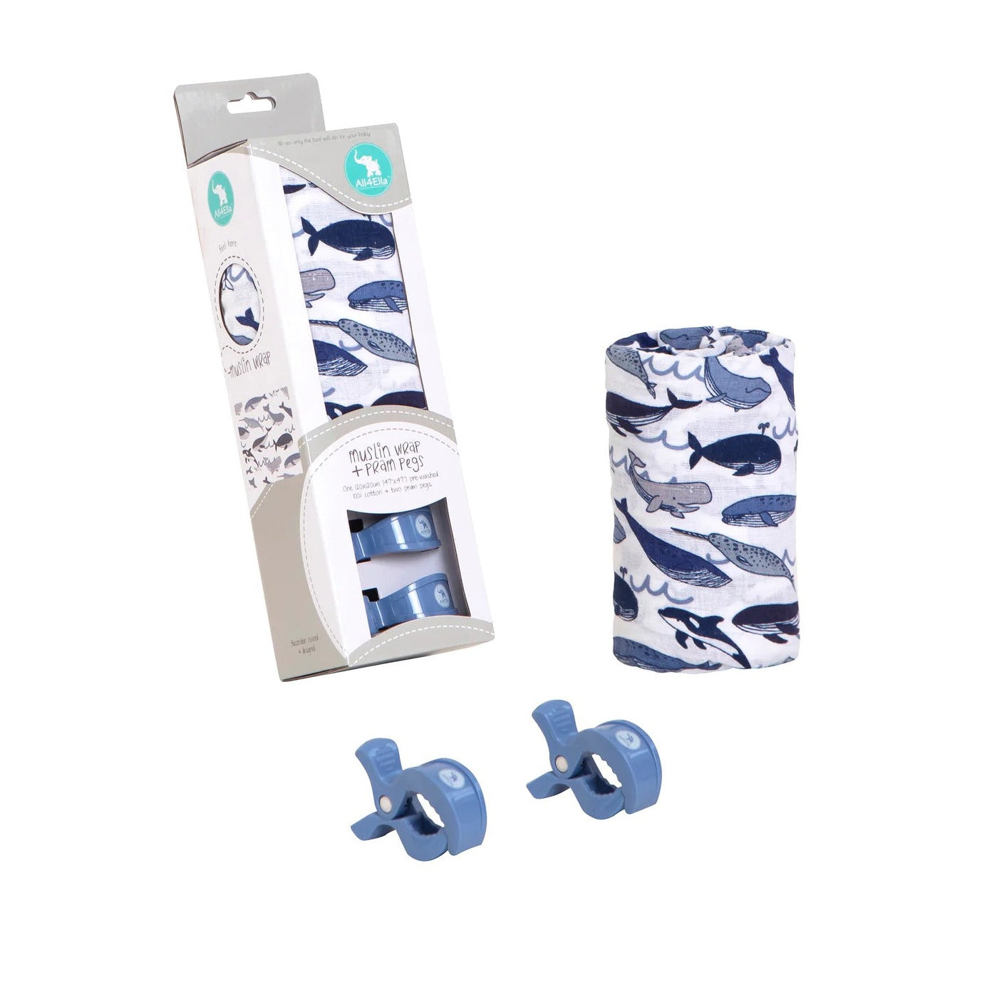 Muslin wrap and pram peg set - angus and dudley