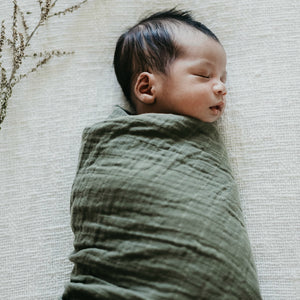 Organic Muslin Wrap - Dusty Olive - Angus & Dudley Collections