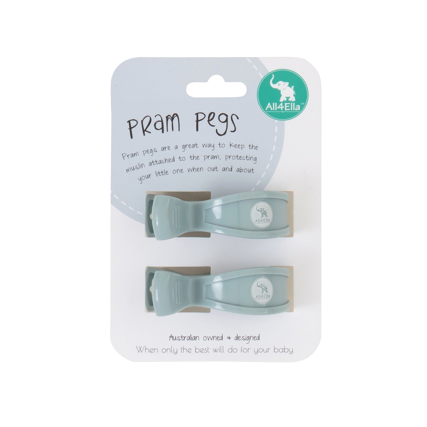 All 4 Ella pram pegs - Angus and Dudley