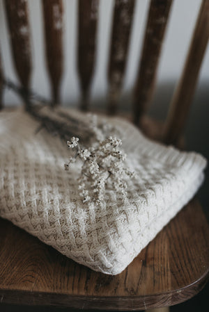 Snuggle Diamond Knit Blanket - Cream - Angus & Dudley Collections