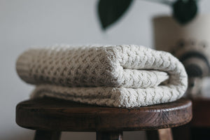 Snuggle Diamond Knit Blanket - Cream - Angus & Dudley Collections
