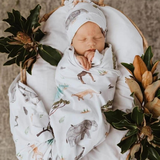 Baby Jersey Wrap & Beanie Set - Safari - Angus & Dudley Collections