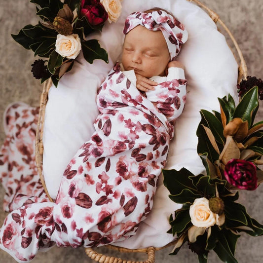 Baby Jersey Wrap & Topknot Set - Fleur - Angus & Dudley Collections