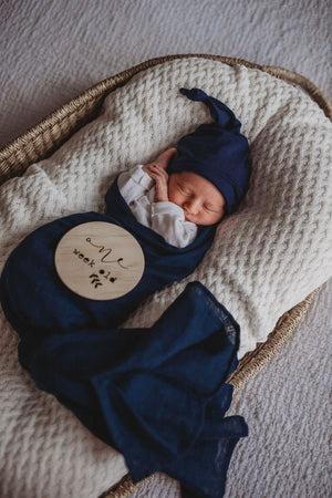 Snuggle Organic Cotton Muslin Wrap - Navy - Angus & Dudley Collections