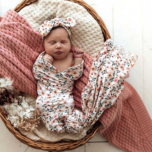 Snuggle hunny jersey wrap and headband set - angus and dudley