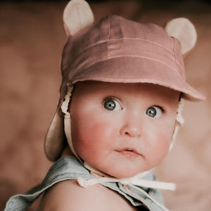 Bedhead Baby Legionnaire Reversible Linen Teddy Sunhat - Rosa / Flax