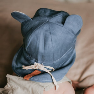 Bedhead Baby Legionnaire Reversible Linen Teddy Sunhat - Steele / Flax