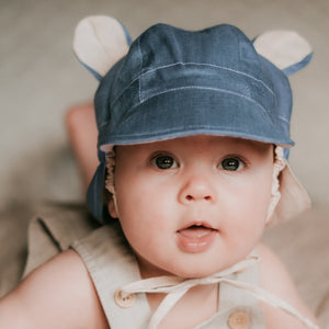 Bedhead Baby Legionnaire Reversible Linen Teddy Sunhat - Steele / Flax