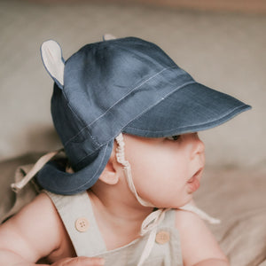 Bedhead Baby Legionnaire Reversible Linen Teddy Sunhat - Steele / Flax